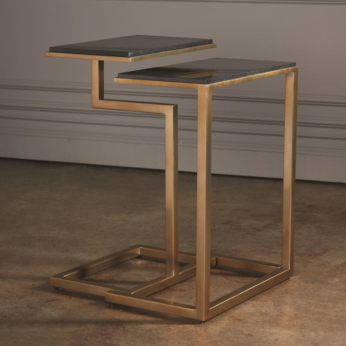 Global Views Hemsworth C Nesting Tables - Brass & Black Marble, Set of 2