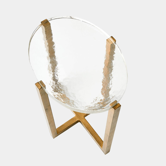 Global Views Ice Block Oval Table - Antique Gold & Clear Cast Glass