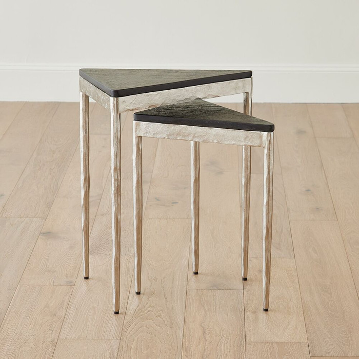 Global Views Mowry Nesting Tables - Nickel & Black Marble, Set of 2