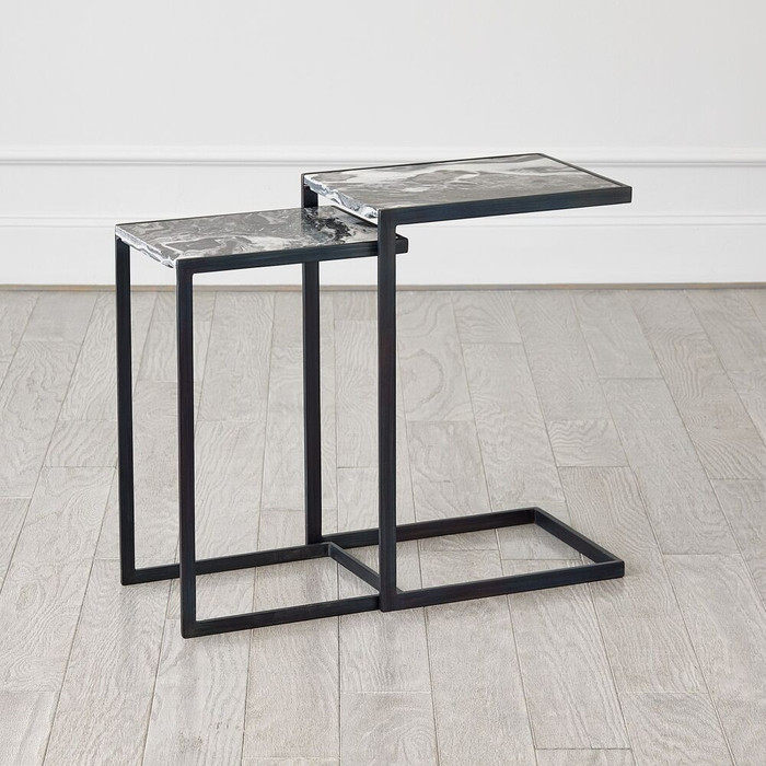 Global Views Nudge Nesting Table - Gunmetal & Gray Marble