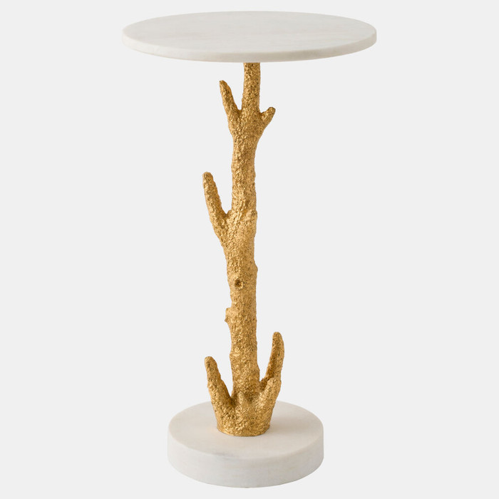 Global Views Pillar Coral Table - Gold Leaf & Honed Marble