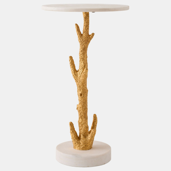 Global Views Pillar Coral Table - Gold Leaf & Honed Marble