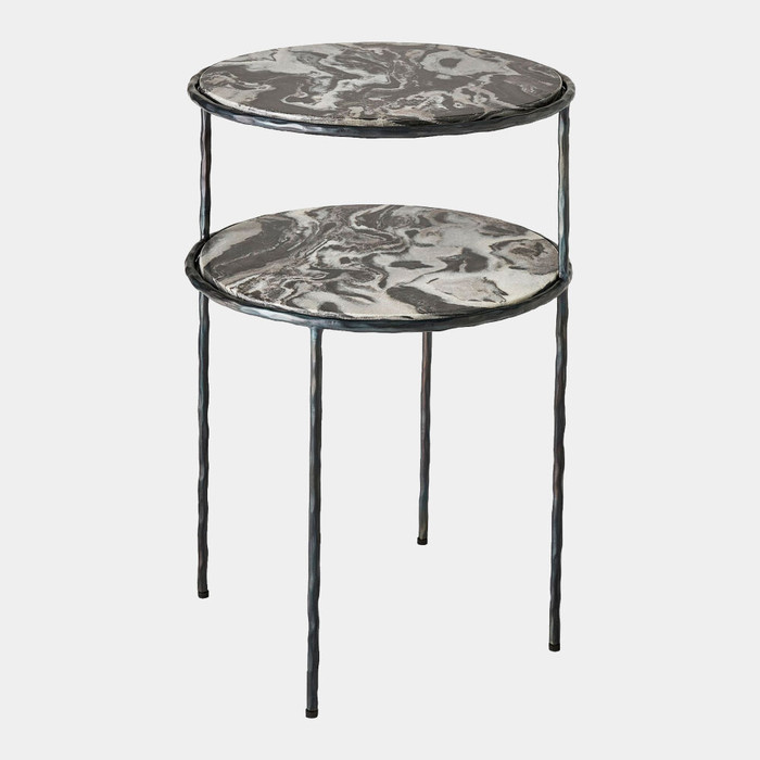 Global Views Registrar Tiered Table - Gunmetal & Gray Honed Marble