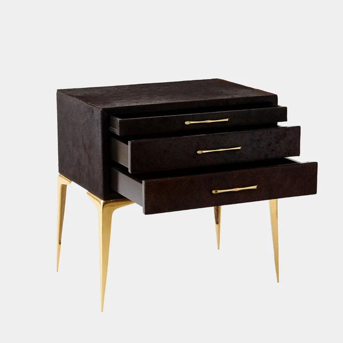 Global Views Stiletto Bedside Table - Black Hair-On-Hide & Brass