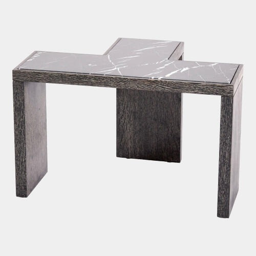 Global Views T-Flex Table - Black Cerused Oak & Marble