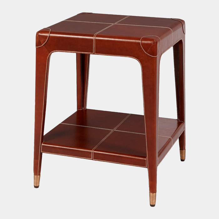 Global Views Emporium Home Tiburtina End Table - Saddle Leather