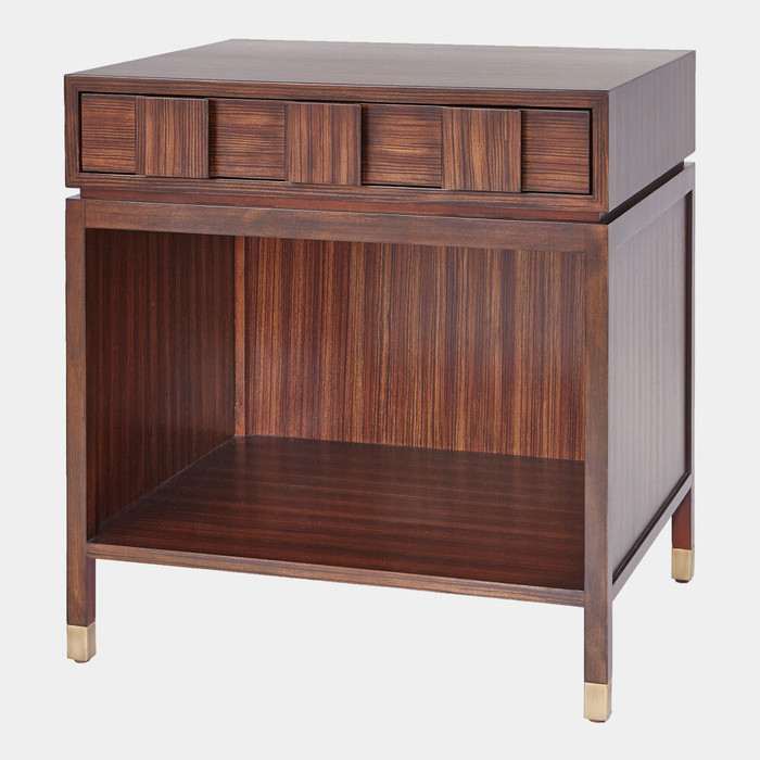 Global Views Trousdale Quad Block Bedside Table - Zebrawood