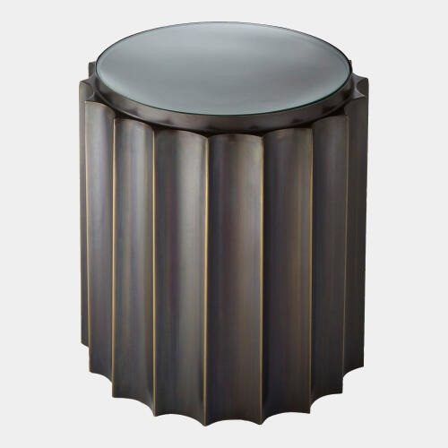 Global Views Zamora Fluted Column Table - Bronze & Glass