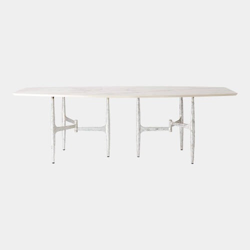 Global Views Radius Rectangular Table - Silver & Golden White Ceramic