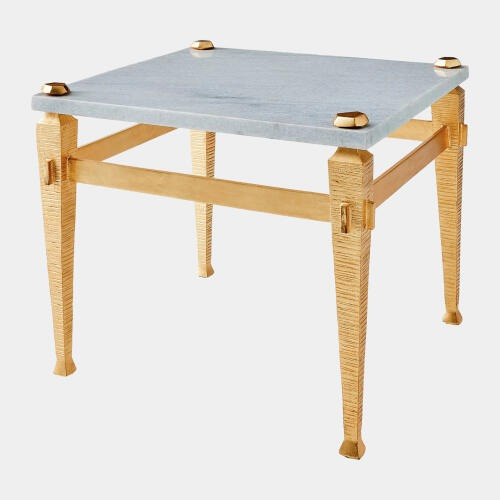 Global Views Roman End Table - Gold Leaf & White Honed Marble