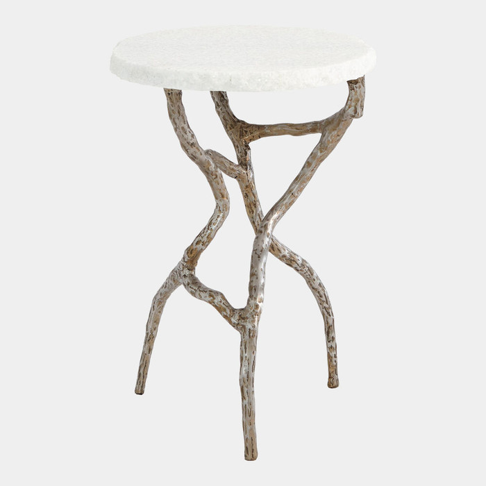 Global Views Root Table - Polished Iron & White Marble