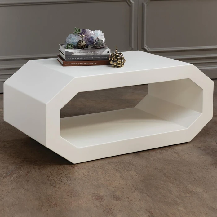 Global Views Cubist Coffee Table - White Waxed Sculpted Pine