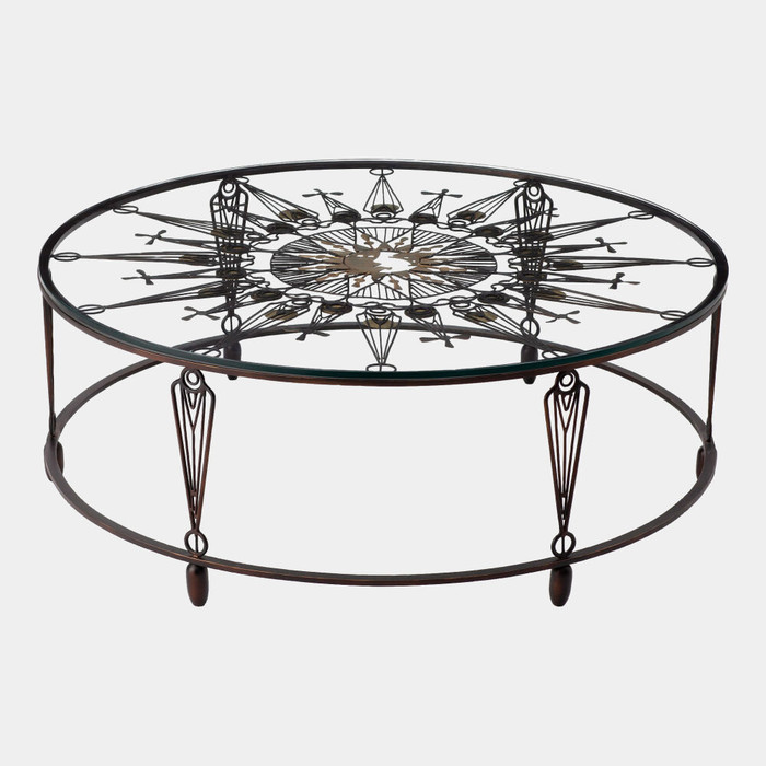 Global Views Soleil Coffee Table - Brass Plated & Gunmetal Iron with Glass