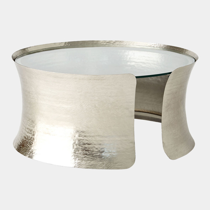 Global Views Cuff Cocktail Table - Nickel & Clear Glass