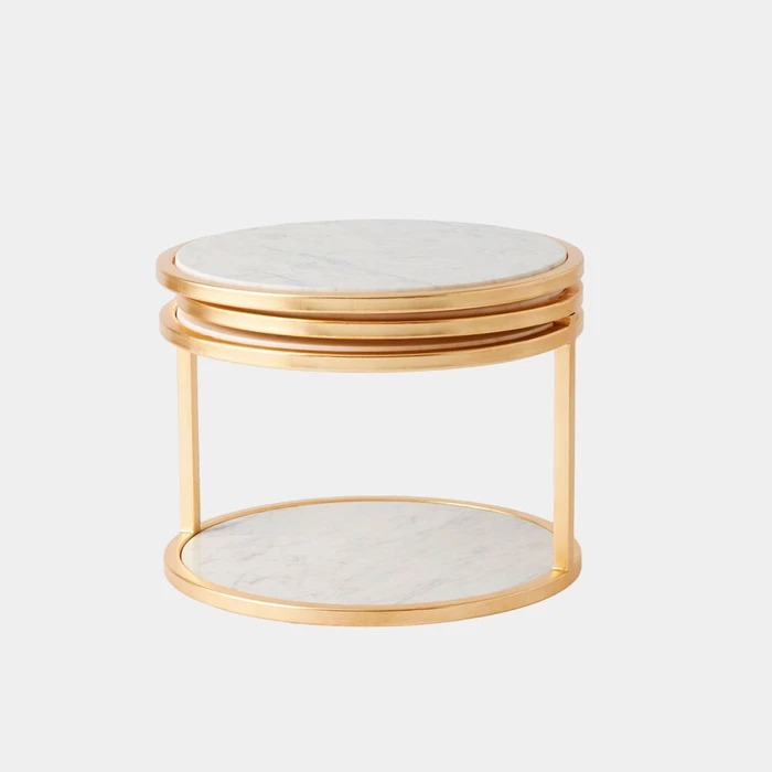 Global Views Eclipse Cocktail Table - Dawn Gold Leaf & Banswara Purple Marble