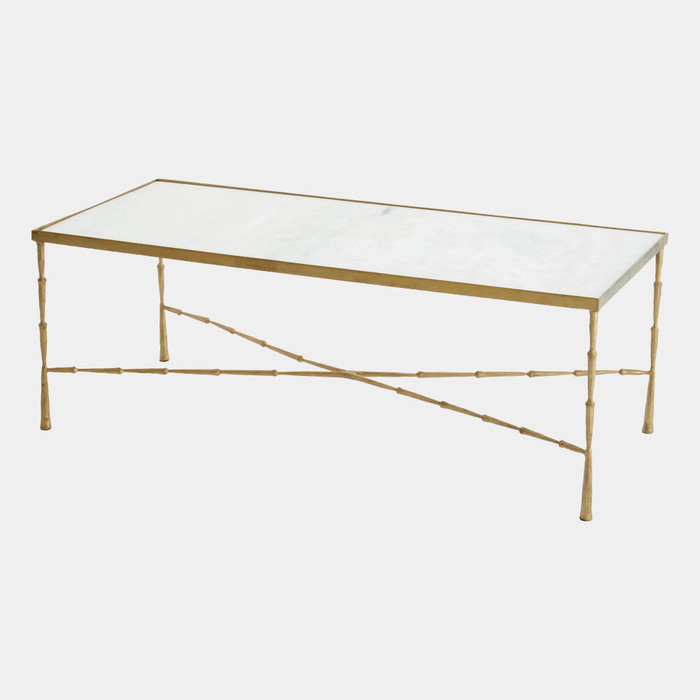 Global Views Spike Cocktail Table - Antique Brass & White Marble