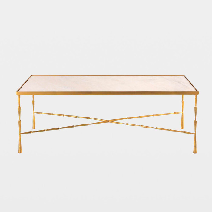 Global Views Spike Cocktail Table - Antique Brass & White Marble
