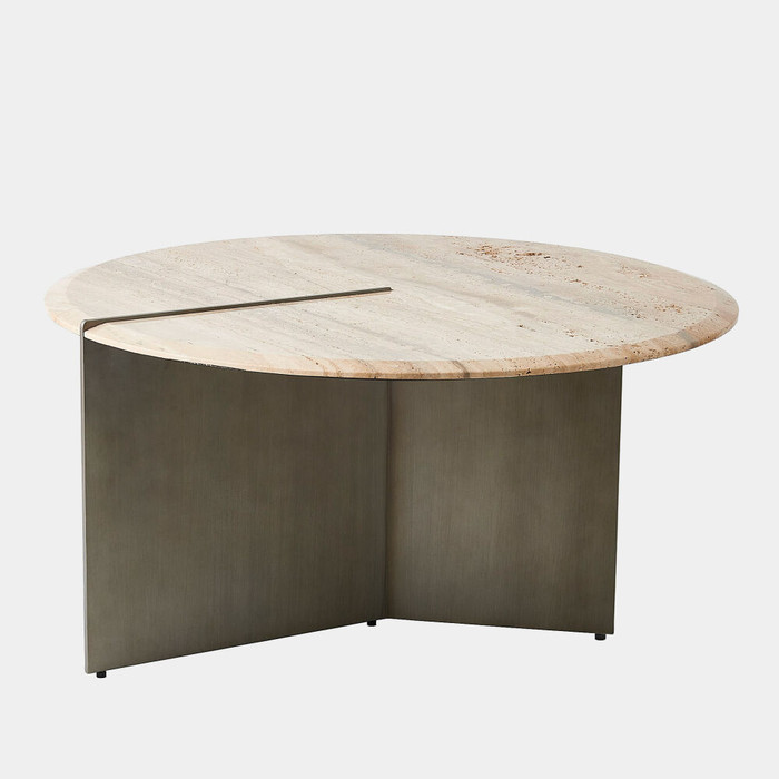 Global Views Sundial Cocktail Table - Silver Travertine & Gunmetal