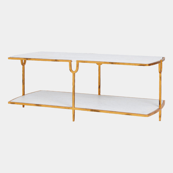 Global Views Usain Cocktail Table - Gold & White Marble