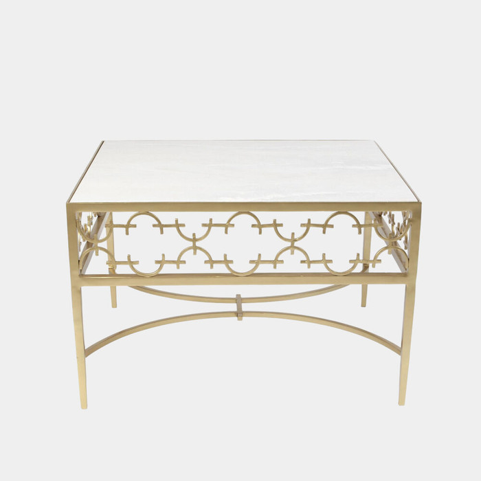Global Views Nikos C-Fret Cocktail Table - Gold & White Marble