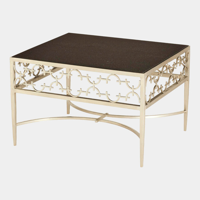 Global Views Nikos C-Fret Cocktail Table - Silver & Black Granite