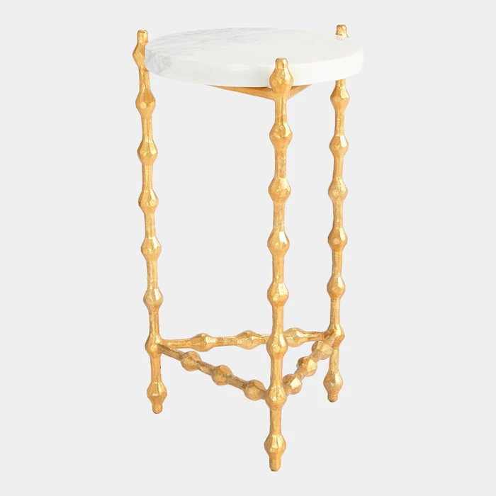 Global Views Elder Drinks Table - Gold Leaf & White Marble