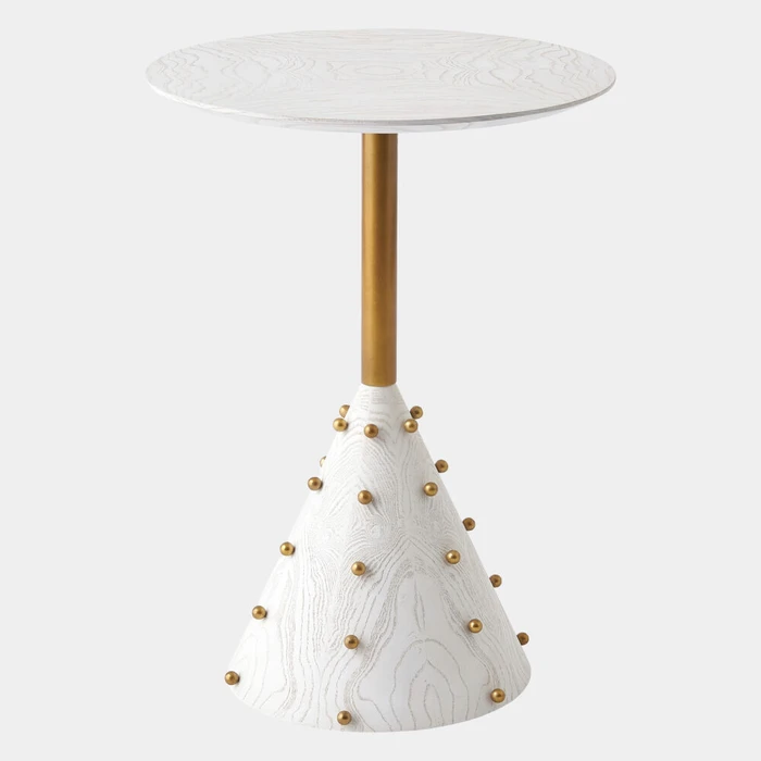 Global Views Spheres Drink Table - White Burl & Brass