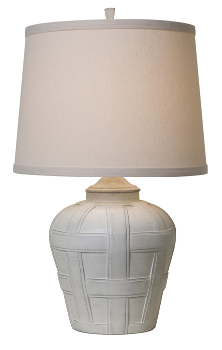 Thumprints Seagrove 18" Distressed White Matte Table Lamp with Natural Shade
