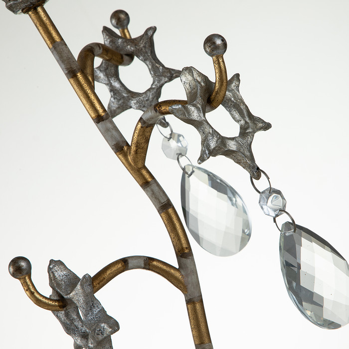 Lucas + McKearn Tivoli 38" Table Lamp in Gold Leaf with Cream Striped Stem, Cut Glass Accents and Inverted Cone Shade