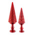 Set Of 2 Red Mercury Glass Led Trees On Pedestals
