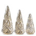 Set Of 3 Shiny Silver Mercury Glass Embossed Led Trees