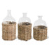 Set Of 3 Clear Glass Bottles In Woven Rattan Basket