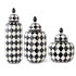 Set Of 3 Black & White Ceramic Harlequin Jars With Lids