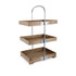 34 Inch Metal 3 Tiered Natural Wood Rectangular Tray Stand