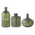 Set Of 3 Antique Olive Green Matte Glass Bottle Vases