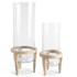 Set Of 2 Glass Cylinders With 3 Leg Wood Stand