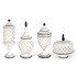 Set Of 4 White Lattice Cutout Lidded Ceramics With Black Trim