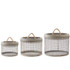 Set Of 3 Round Metal Mesh Lidded Cages With Jute Rope Handles