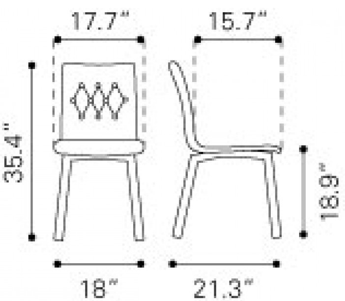 Zuo Modern Orebro Dining Chair Pea Dimensions