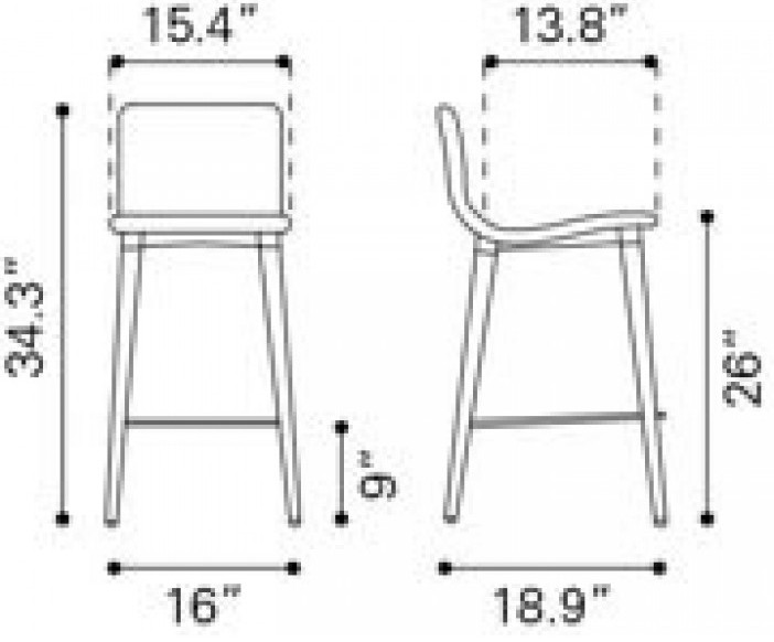 Zuo Modern Jericho Counter Chair Gray Dimensions