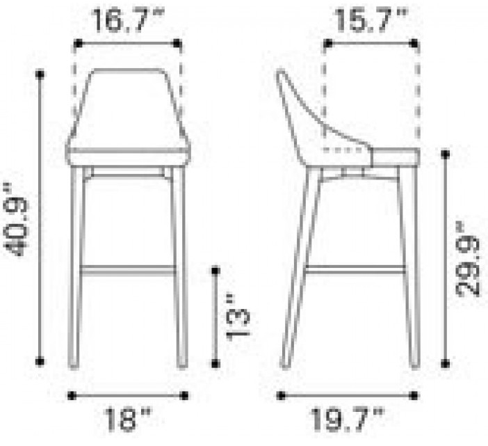 Zuo Modern Moor Bar Chair Beige Dimensions