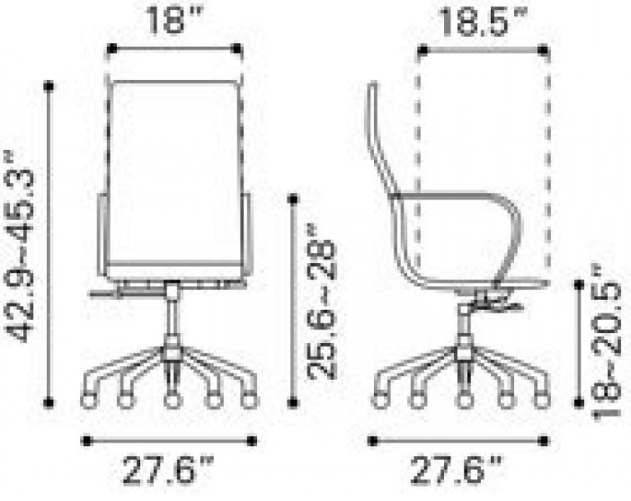 Zuo Modern Glider High Back Office Chair Black Dimensions