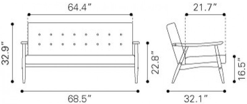 Zuo Modern Rocky Sofa Putty Dimensions