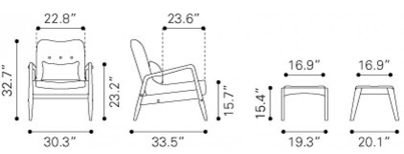 Zuo Modern Bully Lounge Chair & Ottoman Brown Dimensions