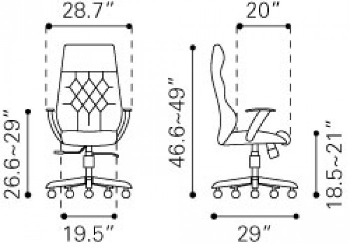 Zuo Modern Boutique Office Chair White Dimensions