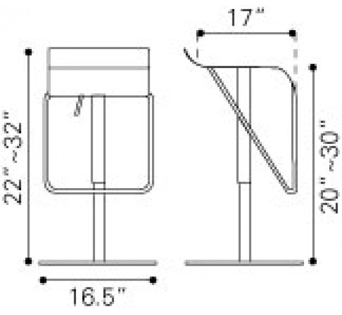 Zuo Modern Dazzer Barstool Brushed Stainless Steel Dimensions