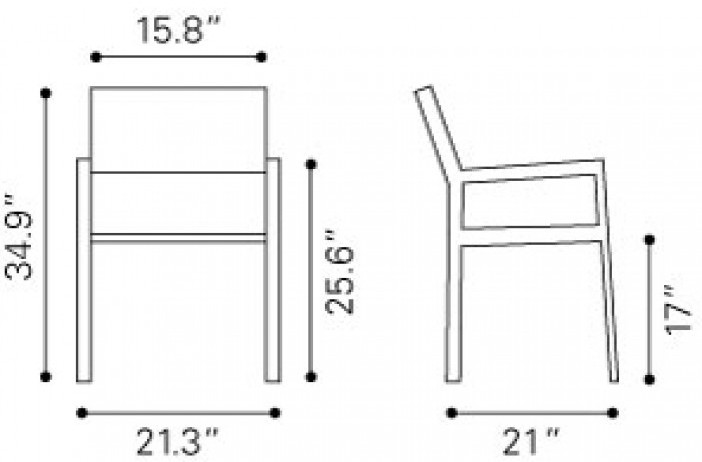 Zuo Modern Metropolitan Dining Arm Chair Brushed Aluminum Dimensions