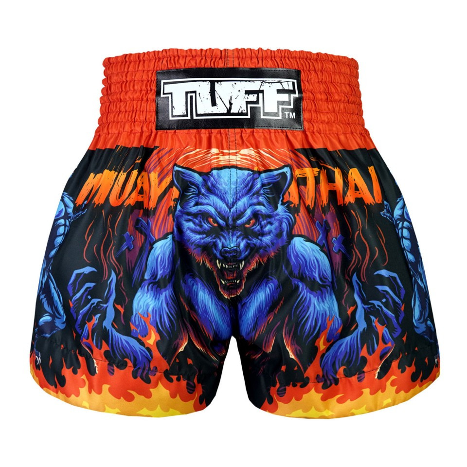 Wolf Spirit And Moon Print Muay Thai Boxing Shorts