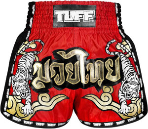 TUFF Muaythai Shorts Retro Style Red Twin Tiger