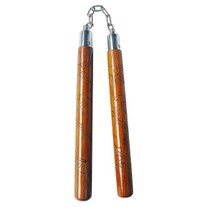 Deluxe Red Oak Carved Dragon Nunchaku C117